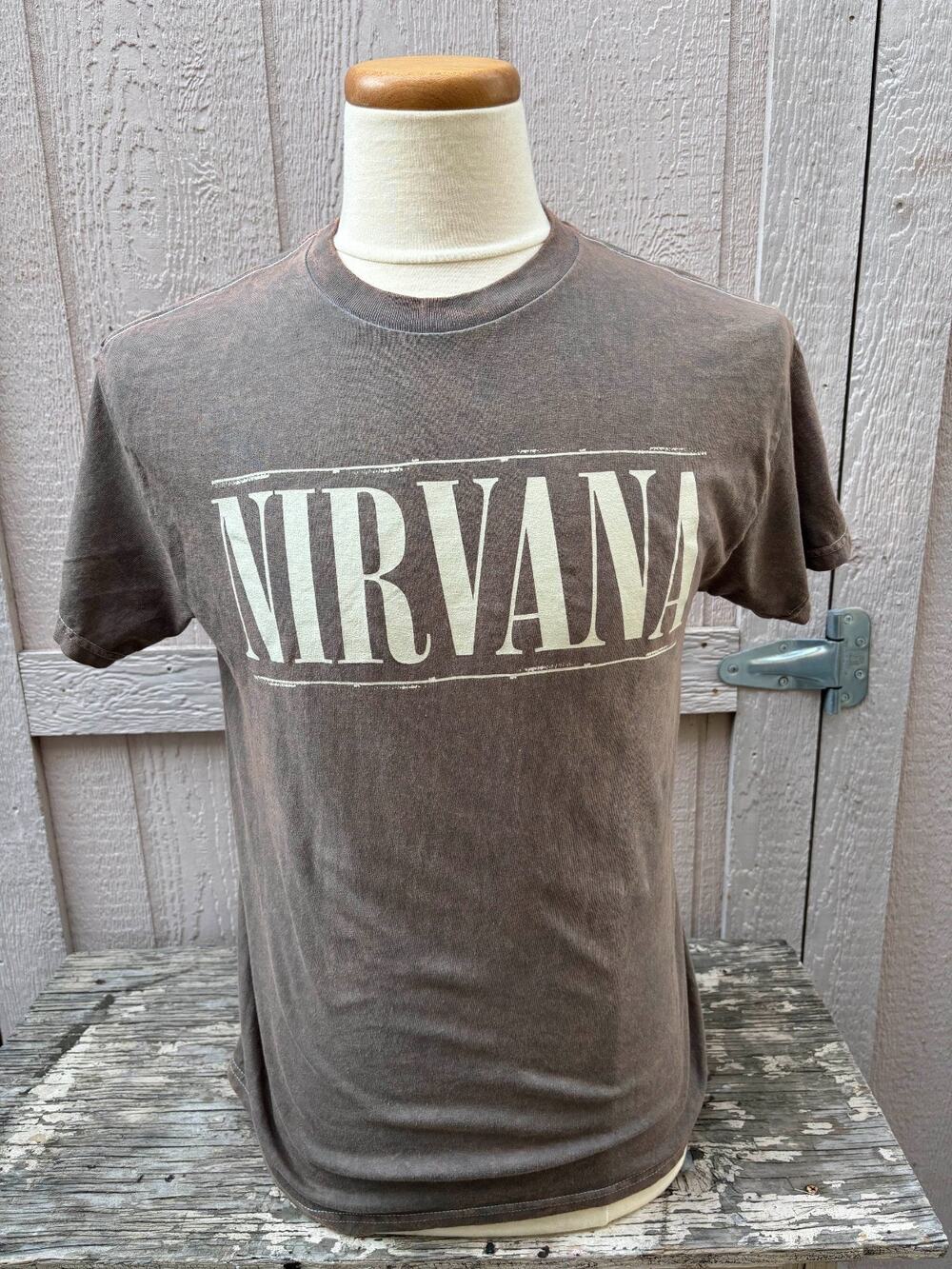 Nirvana Shirt Grey Acid Wash Size Large official punk rock smile face